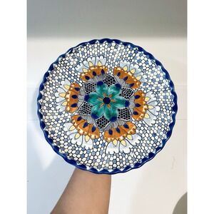Vtg Talavera Mexican Hand Painted  Pottery Fluted Plate 11.5 in. Wall Hanging